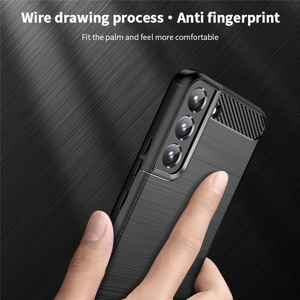 MOFI Brushed Carbon Fiber Design Soft TPU Cover Well-Protected Case for Samsung Galaxy S22 Ultra - Black-7