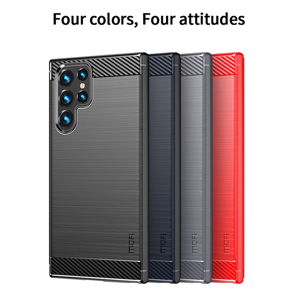 MOFI Brushed Carbon Fiber Design Soft TPU Cover Well-Protected Case for Samsung Galaxy S22 Ultra - Black-9