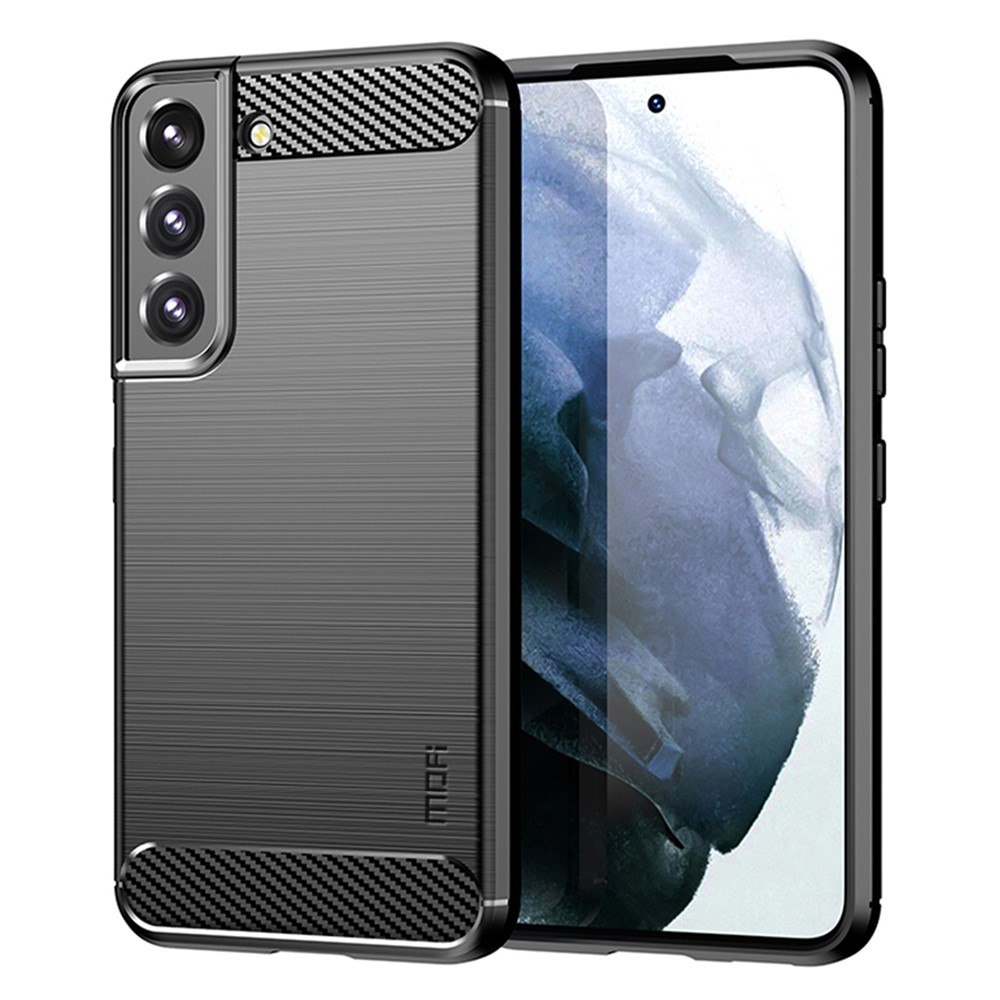 MOFI For Samsung Galaxy S22 Plus Brushed Carbon Fiber Design Soft TPU Cover Well-Protected Phone Case - Black-1