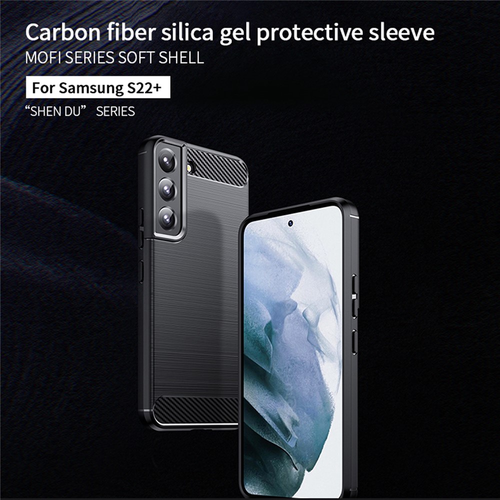 MOFI For Samsung Galaxy S22 Plus Brushed Carbon Fiber Design Soft TPU Cover Well-Protected Phone Case - Black-3