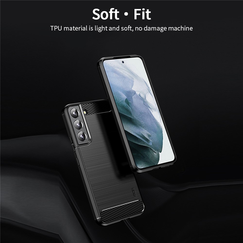 MOFI For Samsung Galaxy S22 Plus Brushed Carbon Fiber Design Soft TPU Cover Well-Protected Phone Case - Black-4