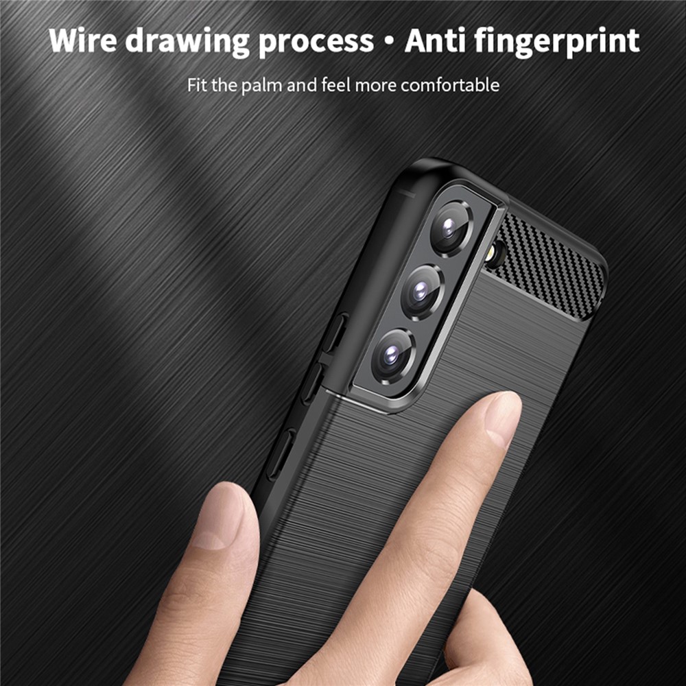 MOFI For Samsung Galaxy S22 Plus Brushed Carbon Fiber Design Soft TPU Cover Well-Protected Phone Case - Black-7