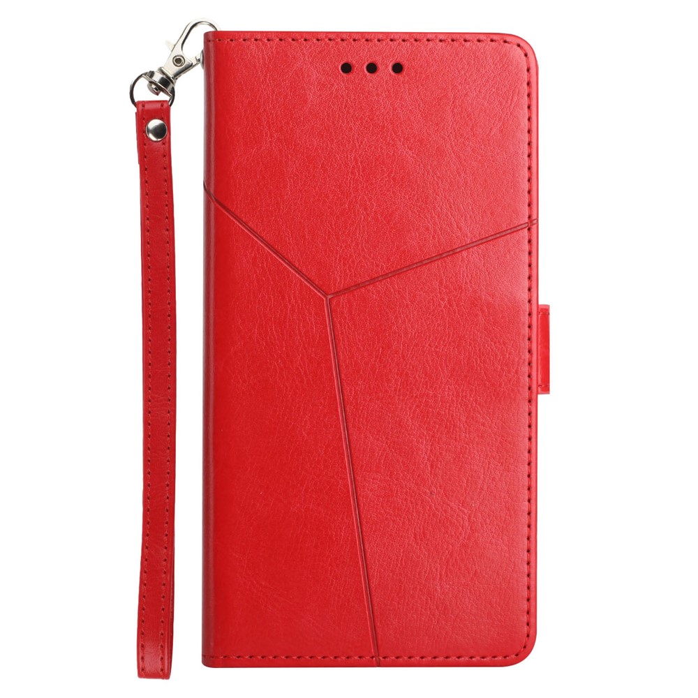 Imprinted Y-shaped Lines Magnetic PU Leather Phone Case Stand Flip Wallet Phone Cover with Strap for Samsung Galaxy A33 5G - Red-8