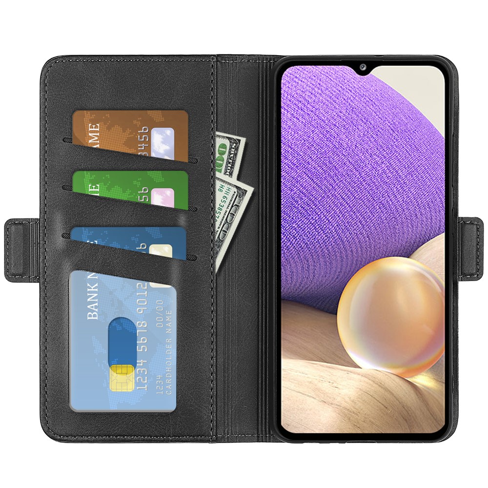 Flip Folio PU Leather Cover Stand Case with Double Magnetic Clasps with Wallet Feature for Samsung Galaxy A53 5G - Black-4