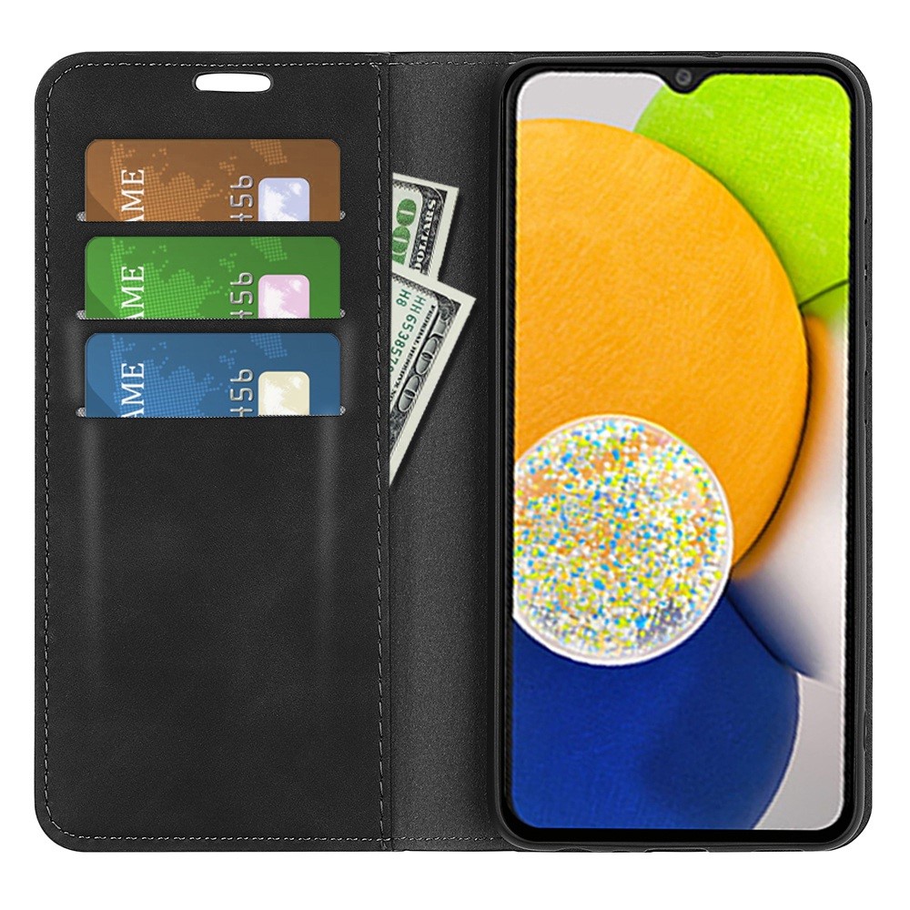Skin-touch Magnetic Auto Closing Phone Shell Stand Wallet Flip PU Leather Cover for Samsung Galaxy A03 (EU Version) - Black-2