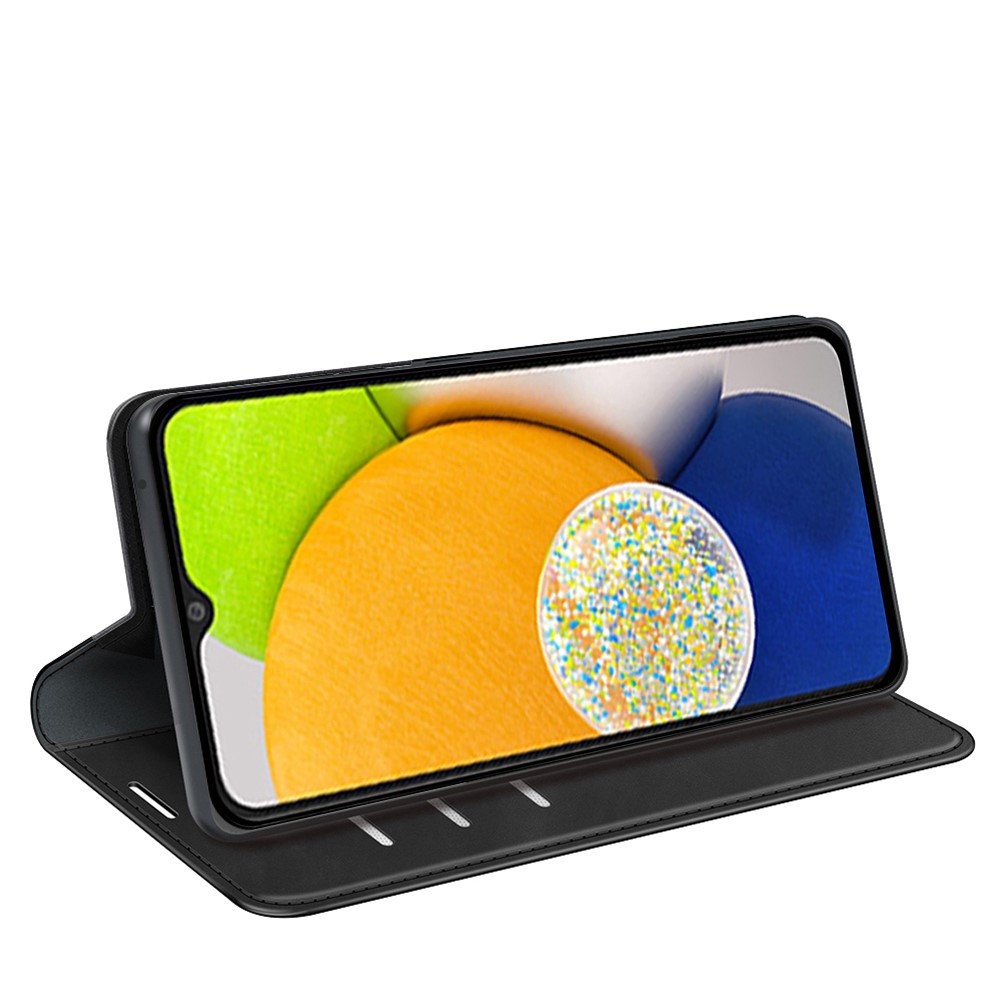 Skin-touch Magnetic Auto Closing Phone Shell Stand Wallet Flip PU Leather Cover for Samsung Galaxy A03 (EU Version) - Black-3