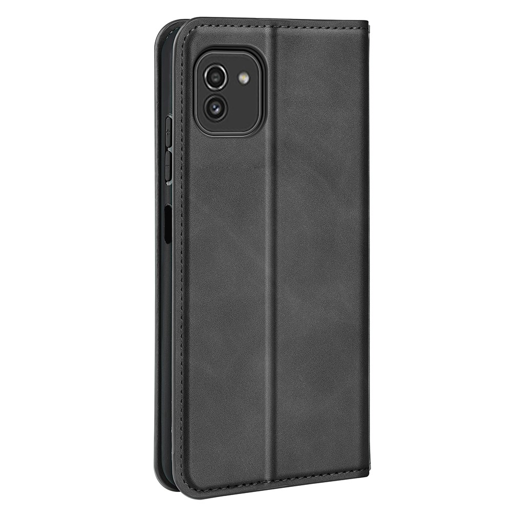 Skin-touch Magnetic Auto Closing Phone Shell Stand Wallet Flip PU Leather Cover for Samsung Galaxy A03 (EU Version) - Black-5