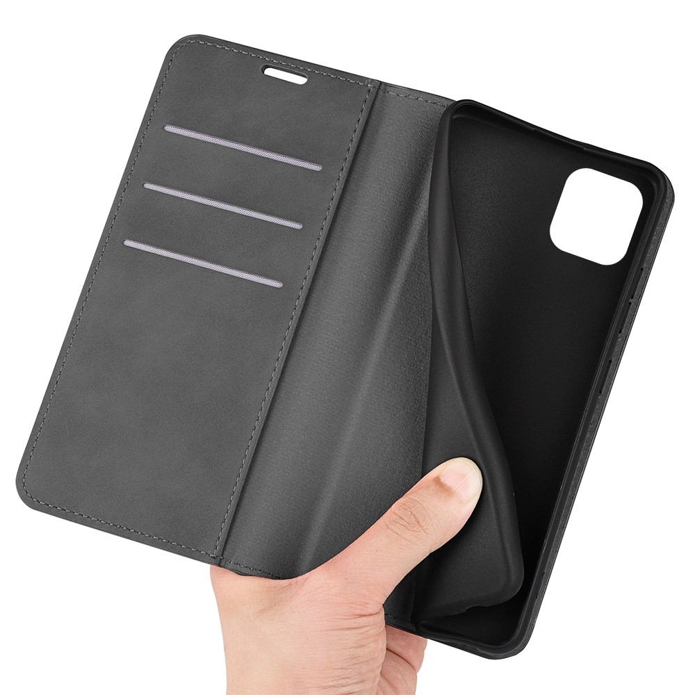 Skin-touch Magnetic Auto Closing Phone Shell Stand Wallet Flip PU Leather Cover for Samsung Galaxy A03 (EU Version) - Black-6