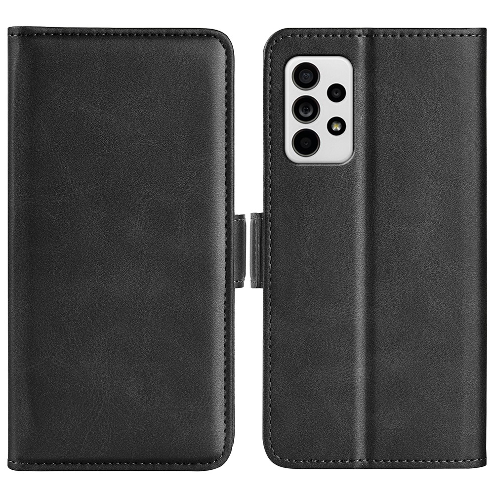Double Clasps Magnetic Closure Leather Phone Case Horizontal Flip Cover with Wallet Stand for Samsung Galaxy A33 5G - Black-1