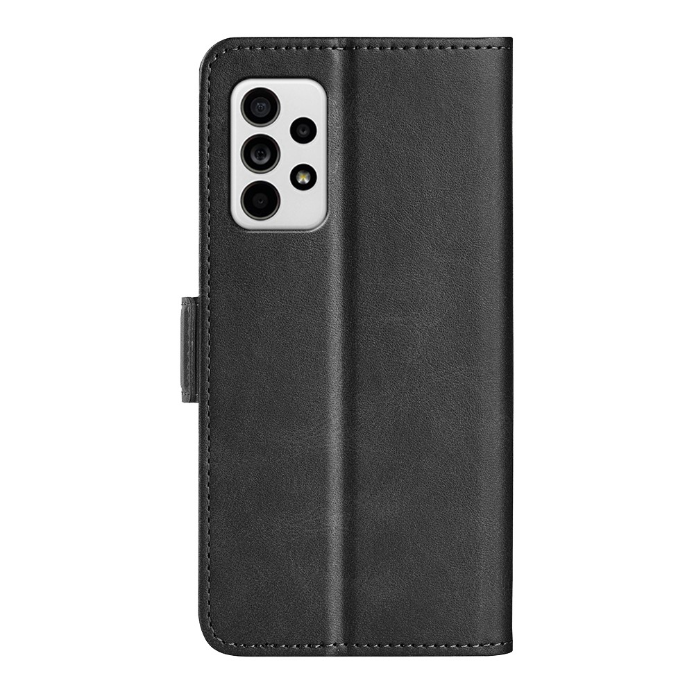 Double Clasps Magnetic Closure Leather Phone Case Horizontal Flip Cover with Wallet Stand for Samsung Galaxy A33 5G - Black-3
