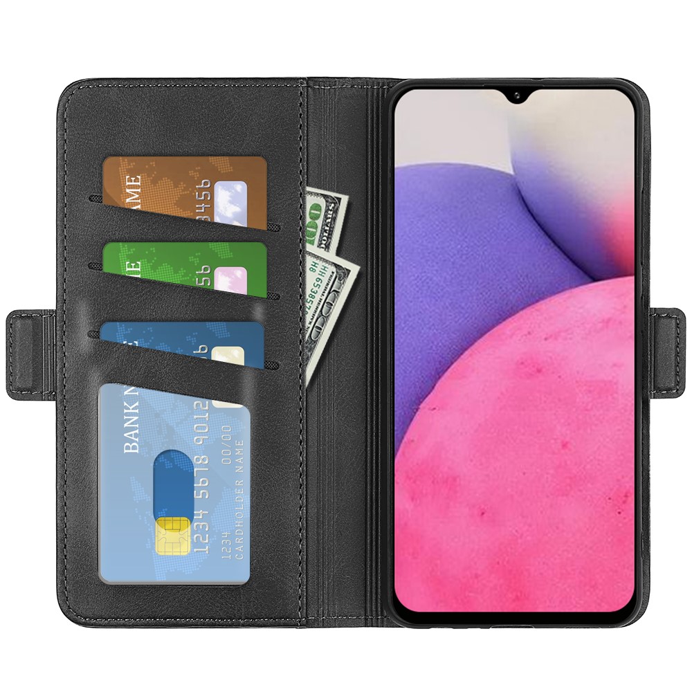 Double Clasps Magnetic Closure Leather Phone Case Horizontal Flip Cover with Wallet Stand for Samsung Galaxy A33 5G - Black-4