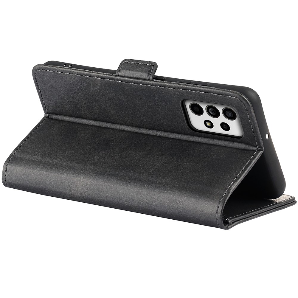 Double Clasps Magnetic Closure Leather Phone Case Horizontal Flip Cover with Wallet Stand for Samsung Galaxy A33 5G - Black-6