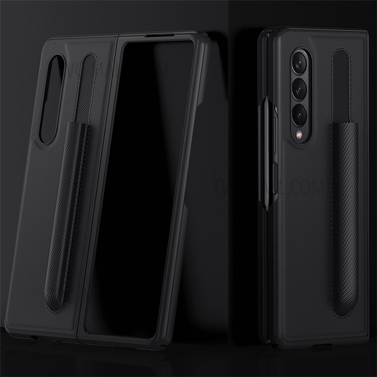 PU Leather Coated PC Case Large Cutouts with Pen Slot for Samsung Galaxy Z Fold3 5G - Classic Black-1