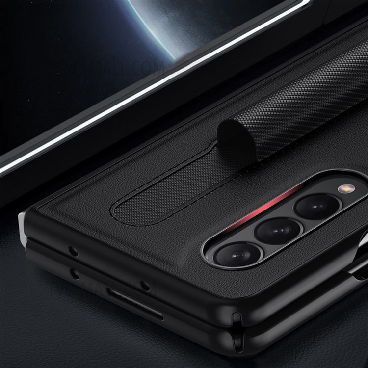 PU Leather Coated PC Case Large Cutouts with Pen Slot for Samsung Galaxy Z Fold3 5G - Classic Black-4
