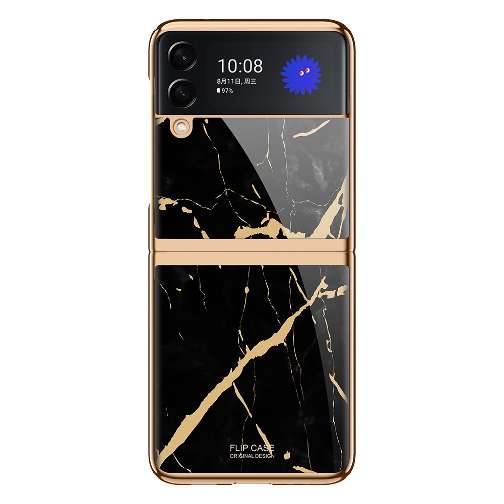 Electroplating PC Phone Shell Ultra Slim Flip Phone Case for Samsung Galaxy Z Flip3 5G - Black/Gold-3