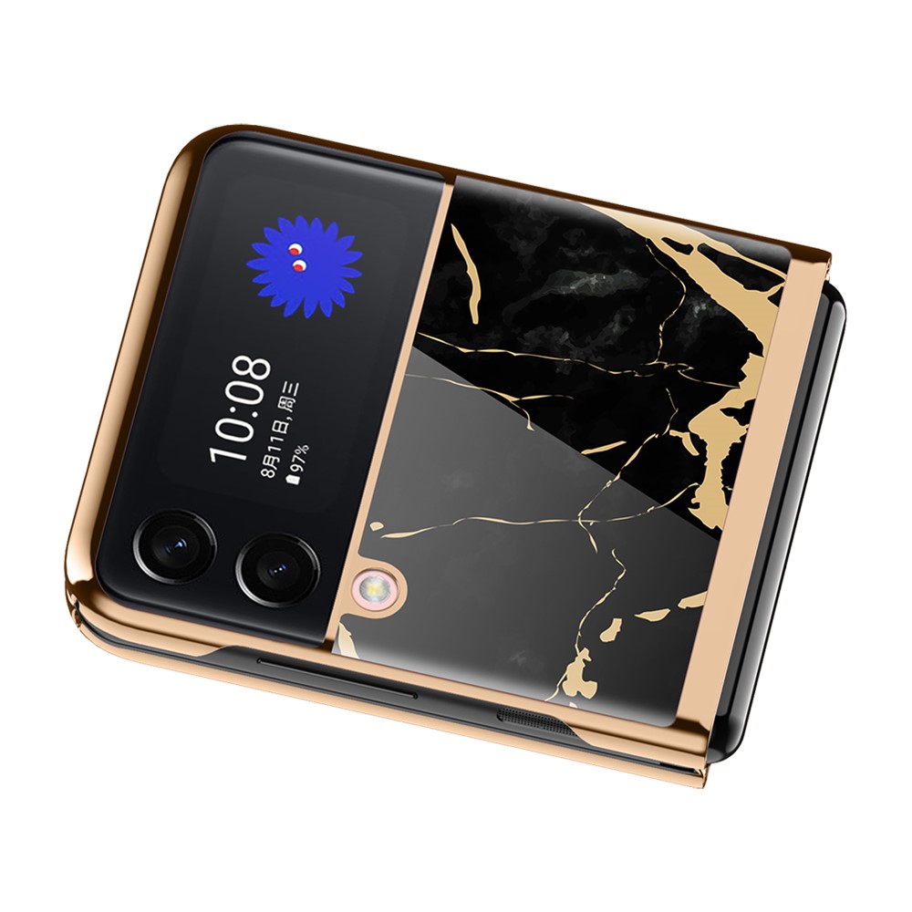 Electroplating PC Phone Shell Ultra Slim Flip Phone Case for Samsung Galaxy Z Flip3 5G - Black/Gold-7