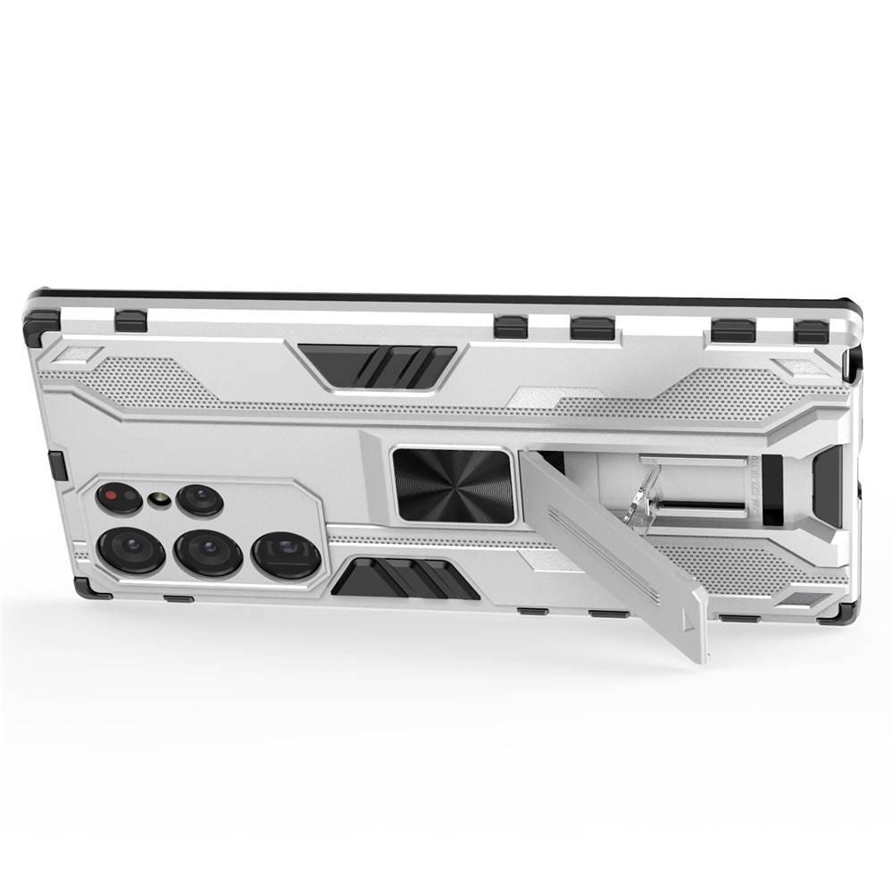 Anti-Fingerprint Hard PC + Soft TPU Shockproof Phone Cover with Kickstand for Samsung Galaxy S22 Ultra - Silver-2