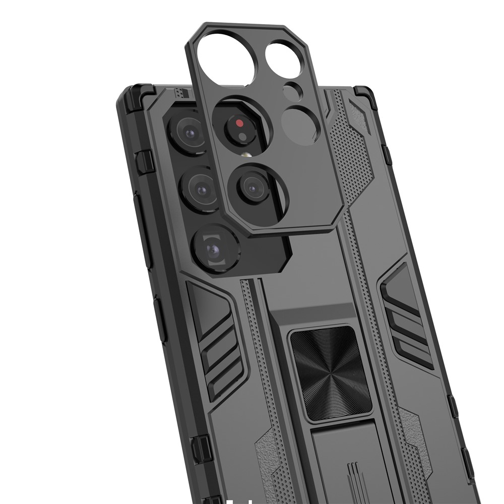 Anti-Fingerprint Hard PC + Soft TPU Shockproof Phone Cover with Kickstand for Samsung Galaxy S22 Ultra - Silver-4