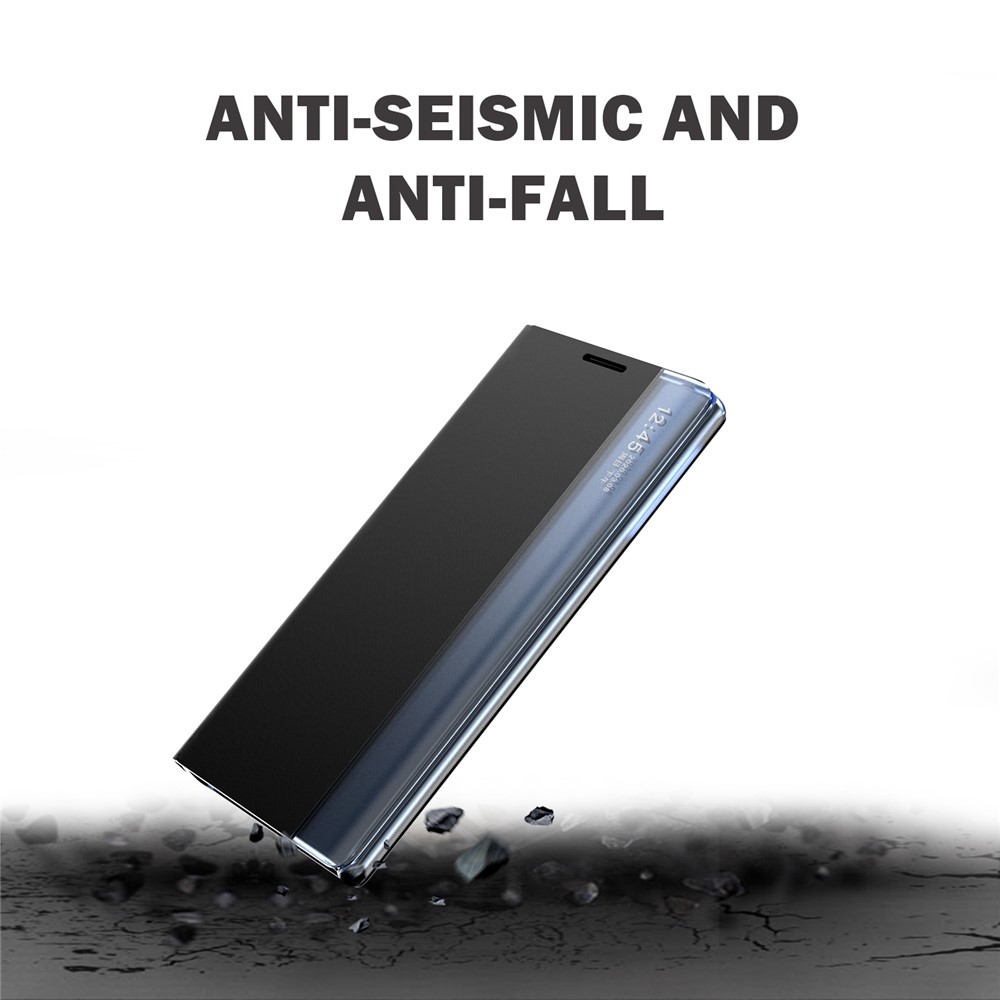 Well-protected Anti-drop Stand Folio Flip Litchi Leather Auto-absorbed Phone Case with View Window for Samsung Galaxy S22 Ultra - Black-5