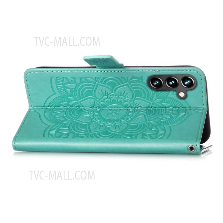 Dream Catcher Imprinted Full Body Protection Leather Phone Stand Case Wallet Cover with Strap for Samsung Galaxy A13 5G - Green-4