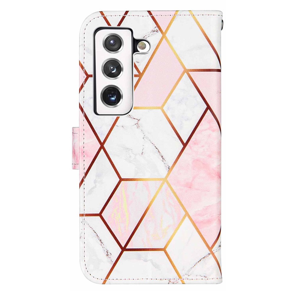 Splicing Marble Pattern PU Leather Stand Wallet Cover Magnetic Closure Flip Case with Strap for Samsung Galaxy S22 Plus - Pink/White-3