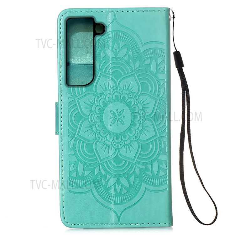 Imprinting Dream Catcher Pattern Leather Cover Stand Wallet Phone Case with Strap for Samsung Galaxy S22 Plus - Green-3