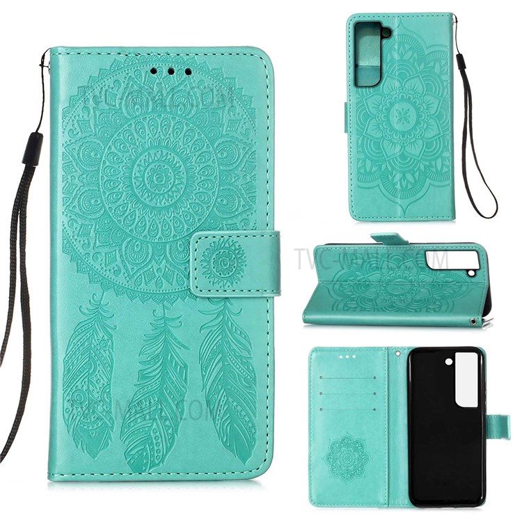 Imprinting Dream Catcher Pattern Leather Cover Stand Wallet Phone Case with Strap for Samsung Galaxy S22 Plus - Green-9