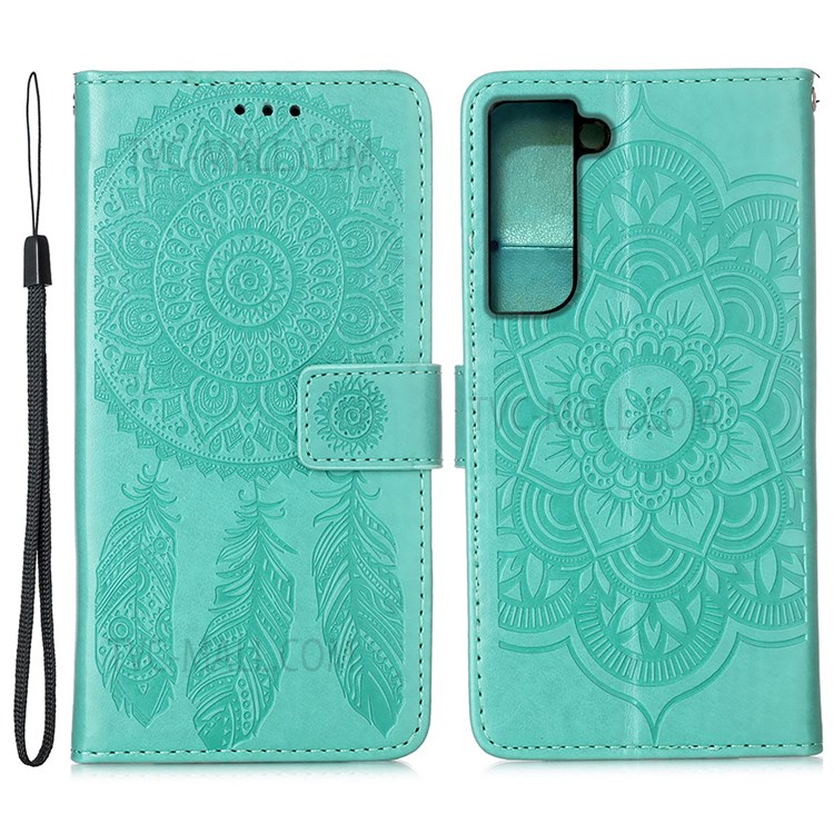 Dream Catcher Imprinted PU Leather Cover + TPU Phone Case with Stand Wallet for Samsung Galaxy S22 - Green-1