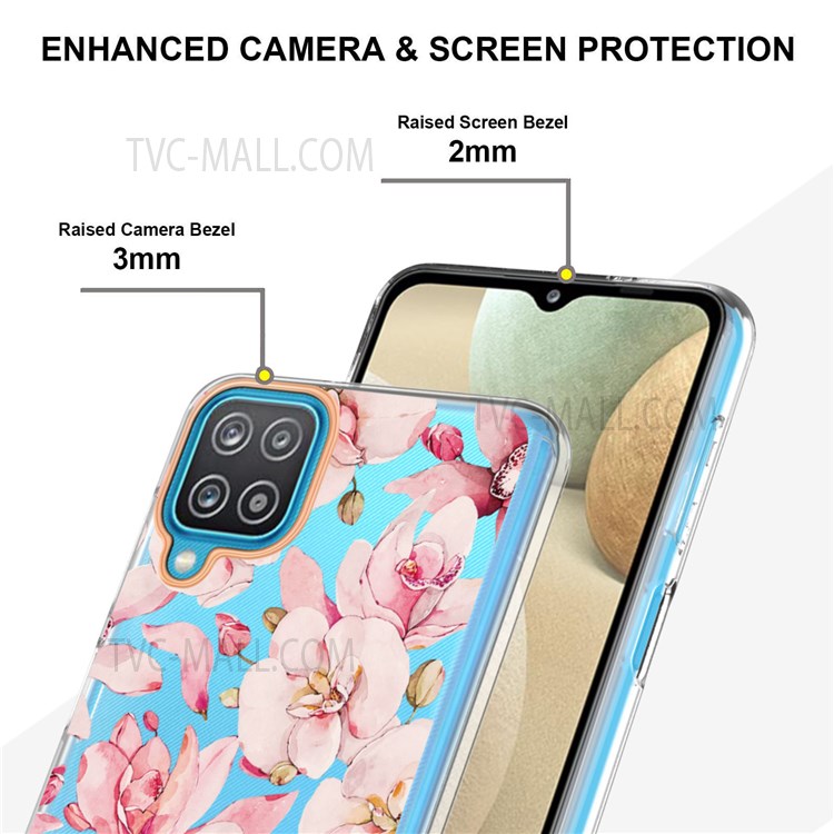 Light Slim Anti-fingerprint Flower Letter Design IML IMD Electroplating Soft TPU Phone Cover for Samsung Galaxy A12 - HC005 Pink Gardenia-4