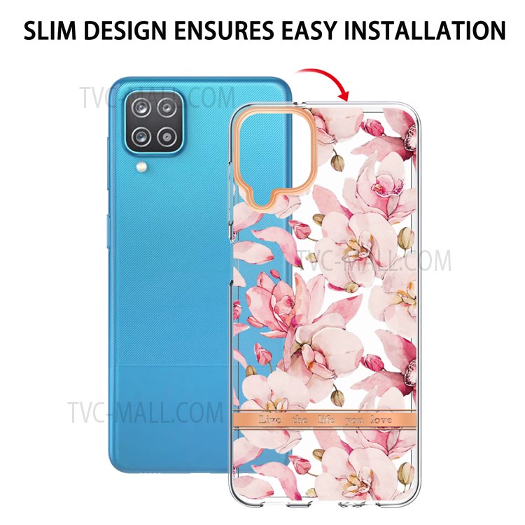 Light Slim Anti-fingerprint Flower Letter Design IML IMD Electroplating Soft TPU Phone Cover for Samsung Galaxy A12 - HC005 Pink Gardenia-5