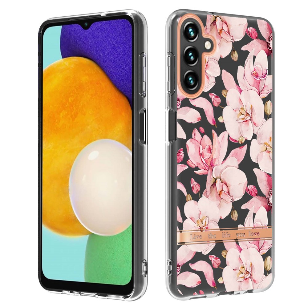 Scratch-resistant Flower Letter Design IML IMD Electroplating Flexible TPU Phone Case for Samsung Galaxy A13 5G - HC005 Pink Gardenia-1