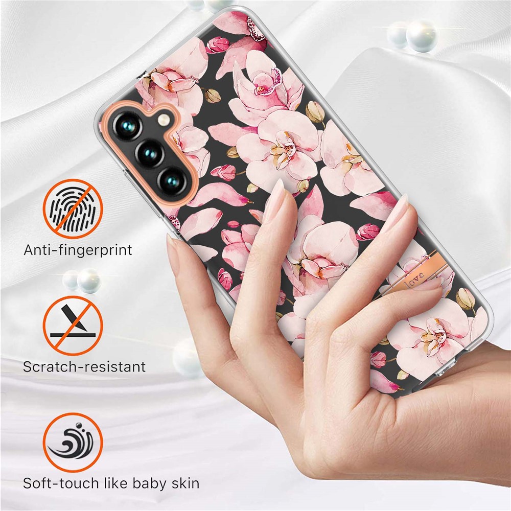 Scratch-resistant Flower Letter Design IML IMD Electroplating Flexible TPU Phone Case for Samsung Galaxy A13 5G - HC005 Pink Gardenia-2