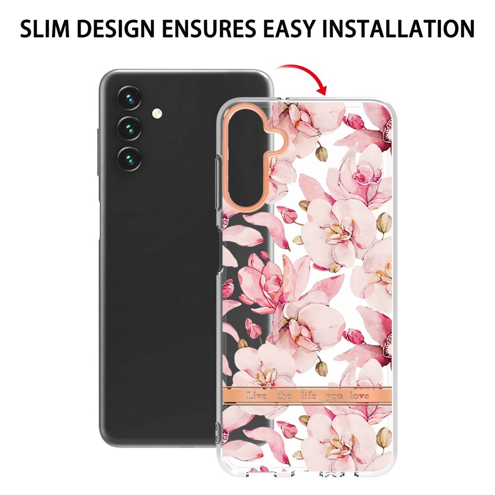 Scratch-resistant Flower Letter Design IML IMD Electroplating Flexible TPU Phone Case for Samsung Galaxy A13 5G - HC005 Pink Gardenia-5