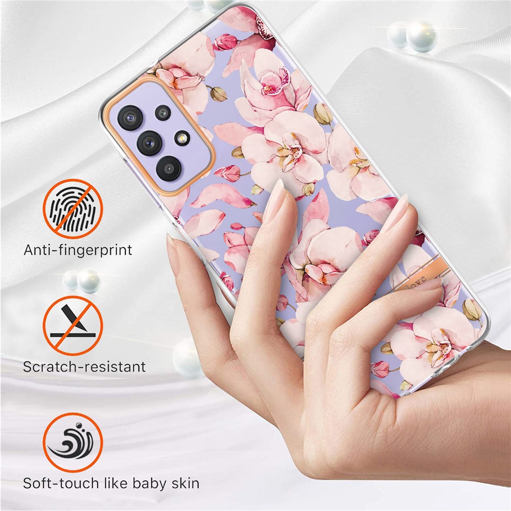 Slim Drop-proof Flower Letter Design IML IMD Electroplating Soft TPU Phone Case for Samsung Galaxy A32 5G - HC005 Pink Gardenia-2