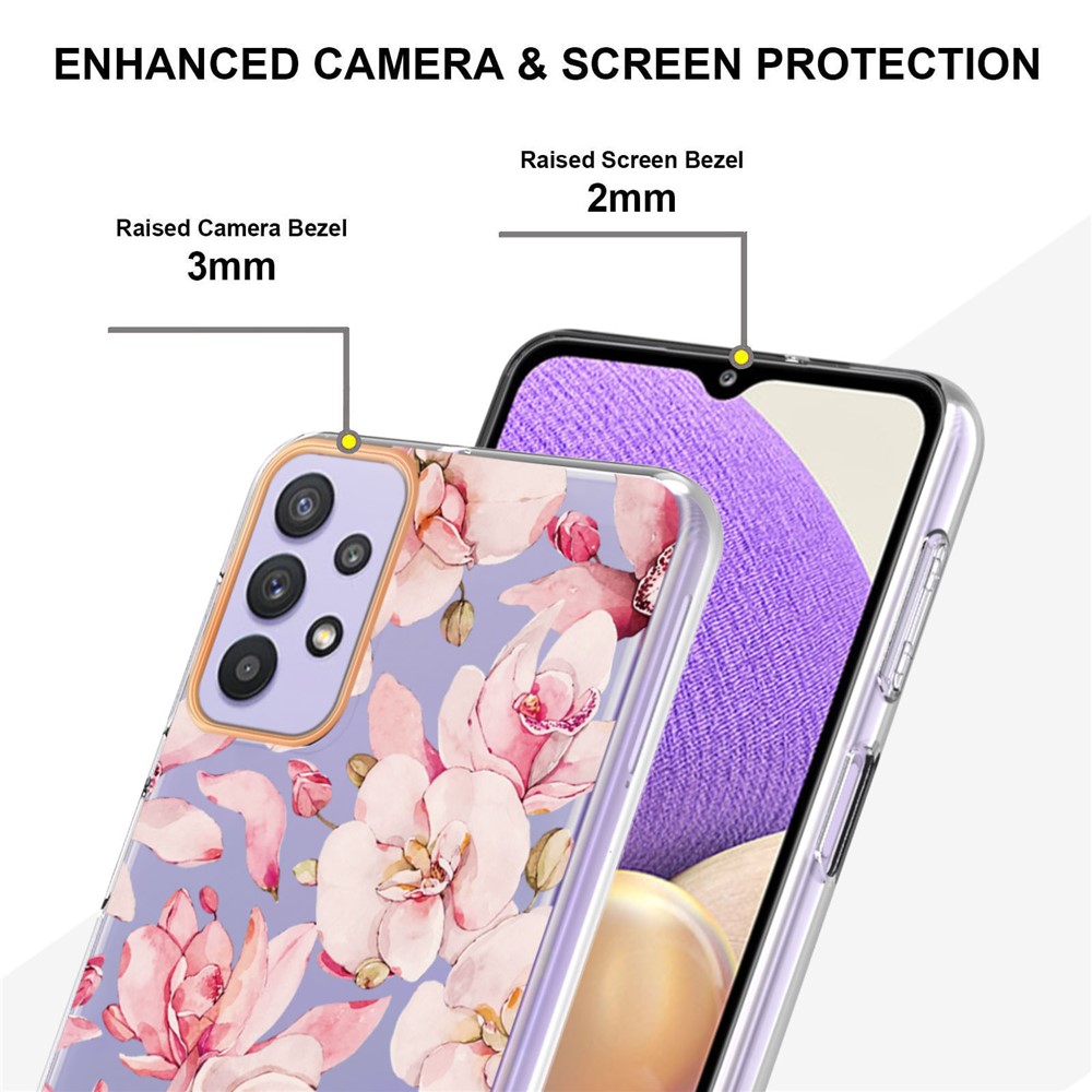 Slim Drop-proof Flower Letter Design IML IMD Electroplating Soft TPU Phone Case for Samsung Galaxy A32 5G - HC005 Pink Gardenia-4