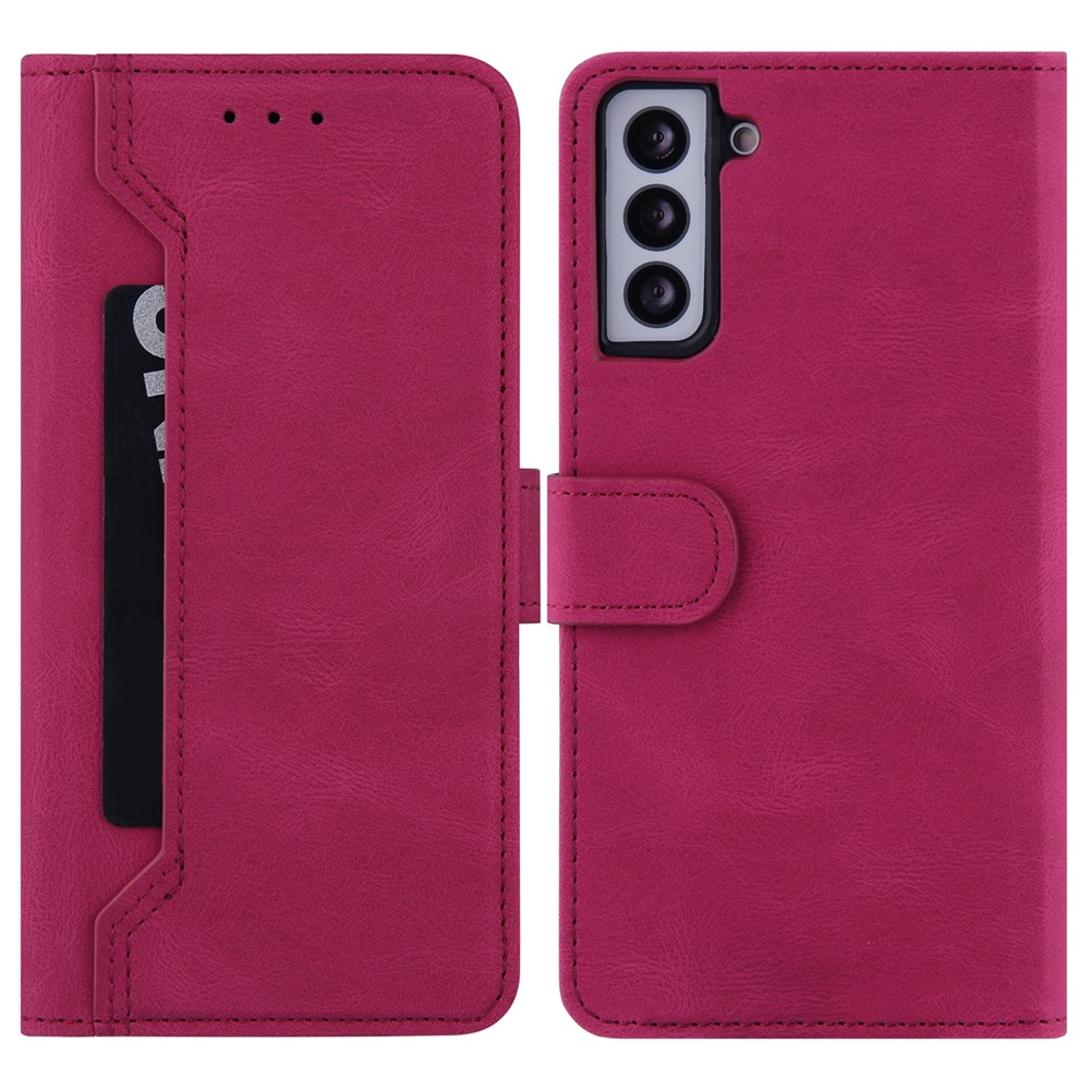 Stitching Design PU Leather Cover TPU Inner Phone Case with Stand Wallet for Samsung Galaxy S22 Plus - Rose-1