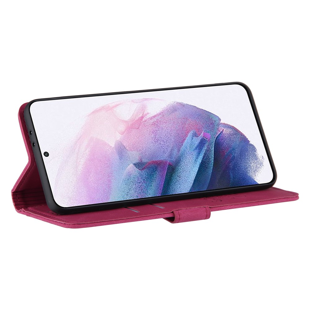 Stitching Design PU Leather Cover TPU Inner Phone Case with Stand Wallet for Samsung Galaxy S22 Plus - Rose-5
