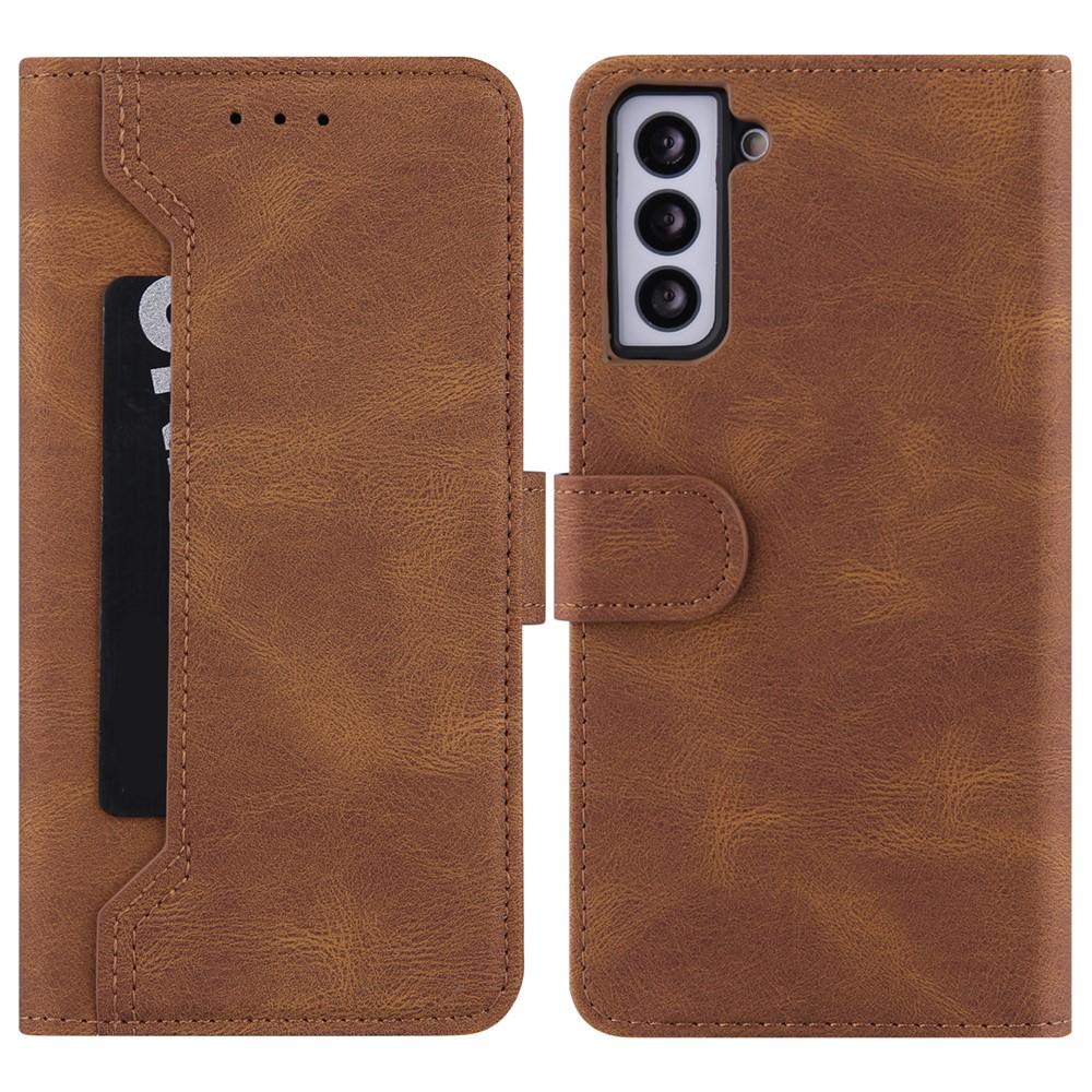 Stitching Design PU Leather Cover TPU Inner Phone Case with Stand Wallet for Samsung Galaxy S22 Plus - Rose-7