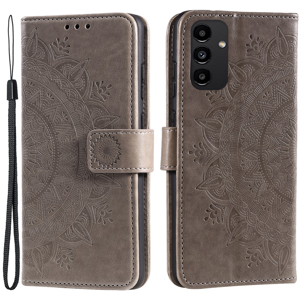 Shockproof Wallet Stand Design Imprinted Mandala Flower PU Leather Phone Flip Cover Case for Samsung Galaxy A13 5G - Grey-1