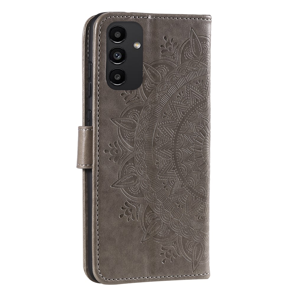 For Samsung Galaxy A13 4G Shockproof Wallet Stand Design Imprinted Mandala Flower PU Leather Phone Flip Cover Case  - Grey-3