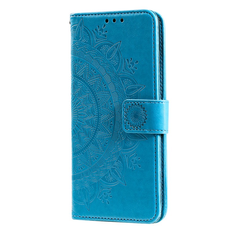 For Samsung Galaxy A13 4G Shockproof Wallet Stand Design Imprinted Mandala Flower PU Leather Phone Flip Cover Case  - Blue-2