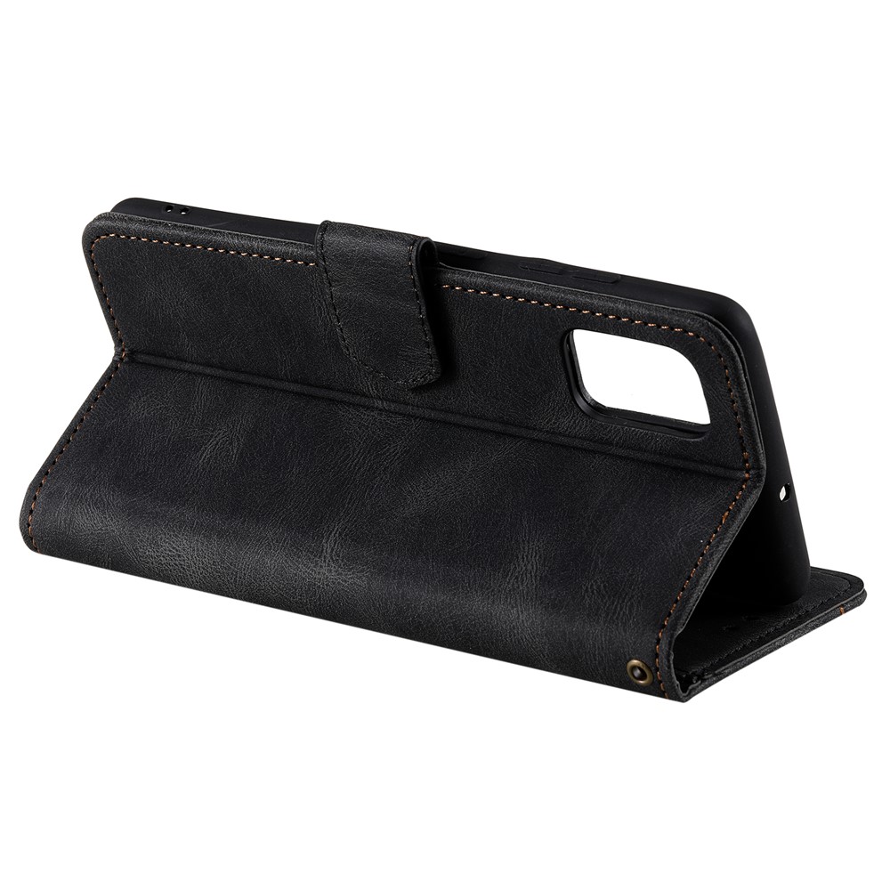 Wrist Strap Protective Cover Splicing PU Leather and TPU Phone Flip Case Stitching Skin-touch Stand Wallet for Samsung Galaxy A13 5G - Black-6