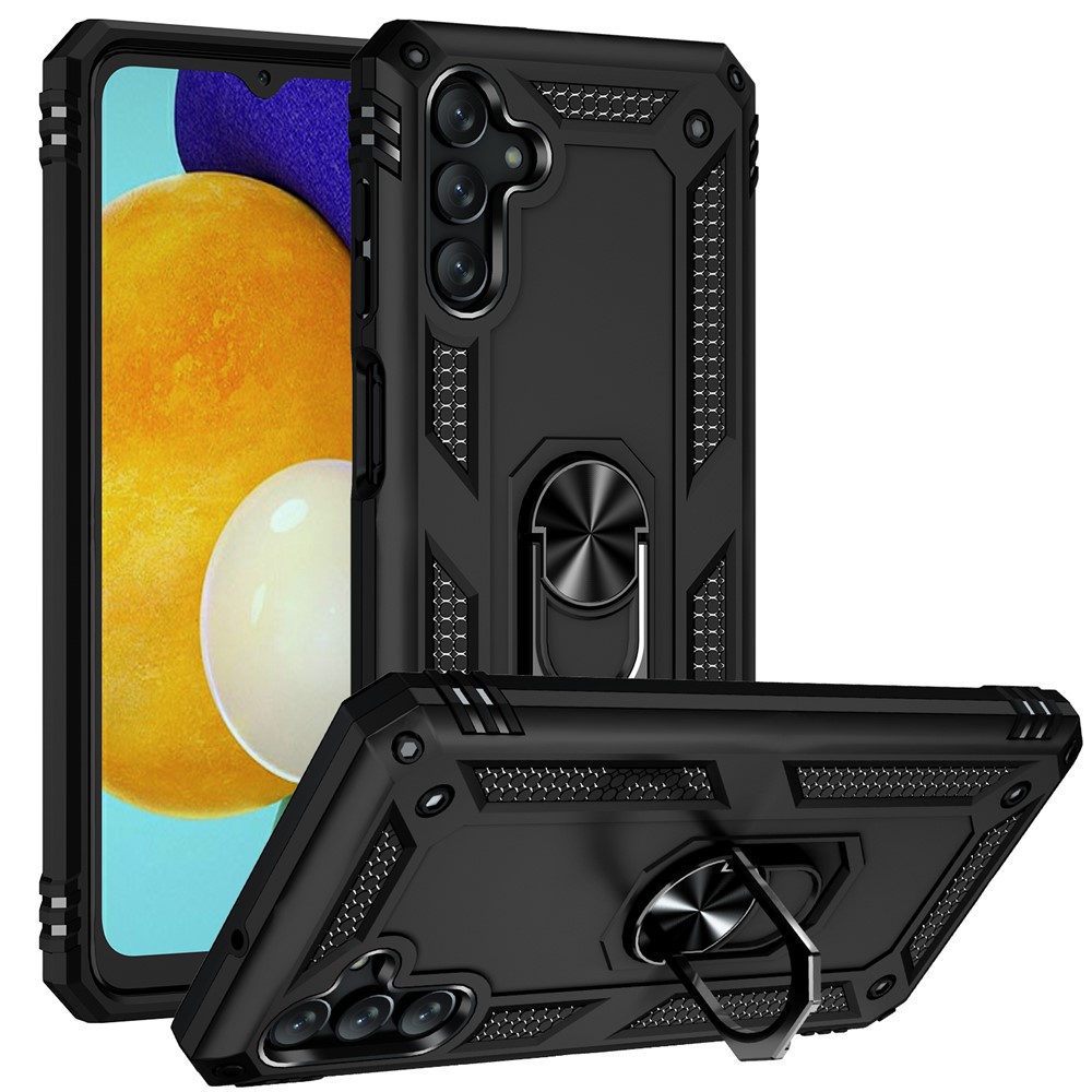 Military Grade Ring Car Mount Kickstand Dual Layer Soft Flexible TPU Hard PC Cover for Samsung Galaxy A13 5G - Black-1