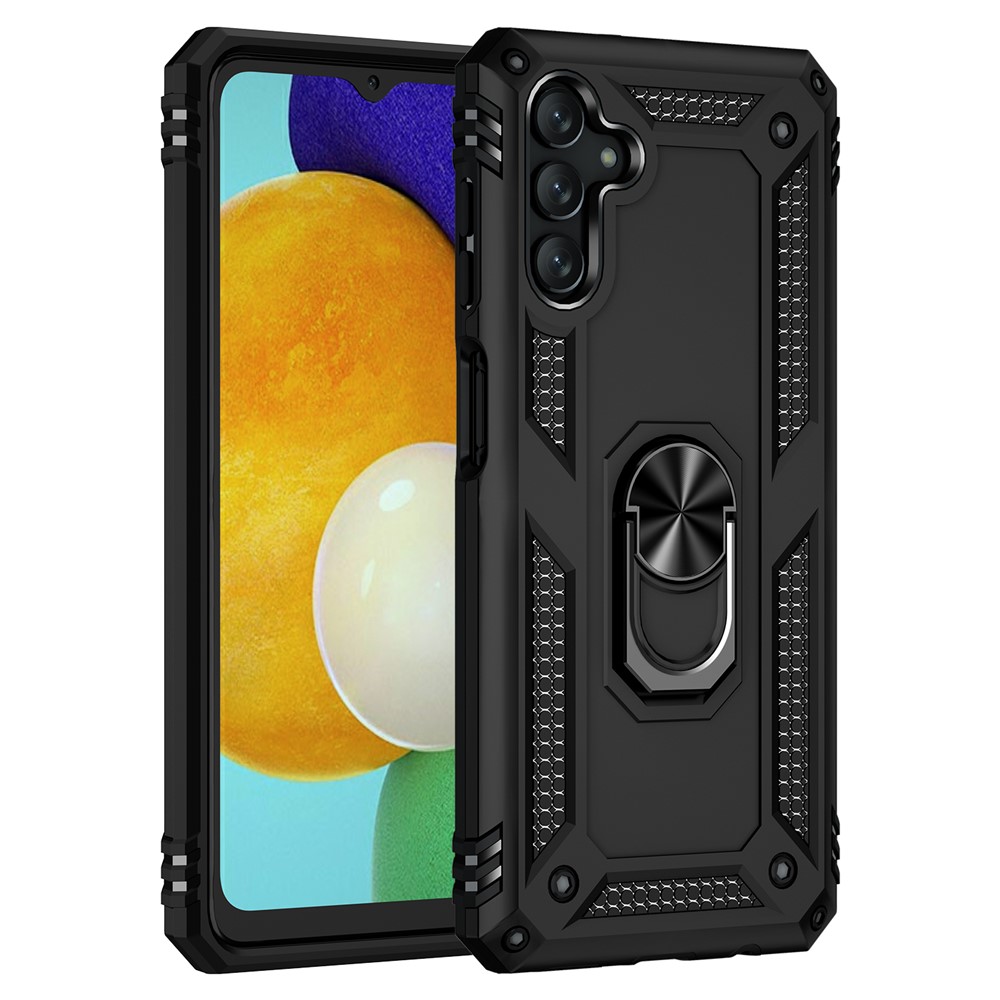 Military Grade Ring Car Mount Kickstand Dual Layer Soft Flexible TPU Hard PC Cover for Samsung Galaxy A13 5G - Black-2