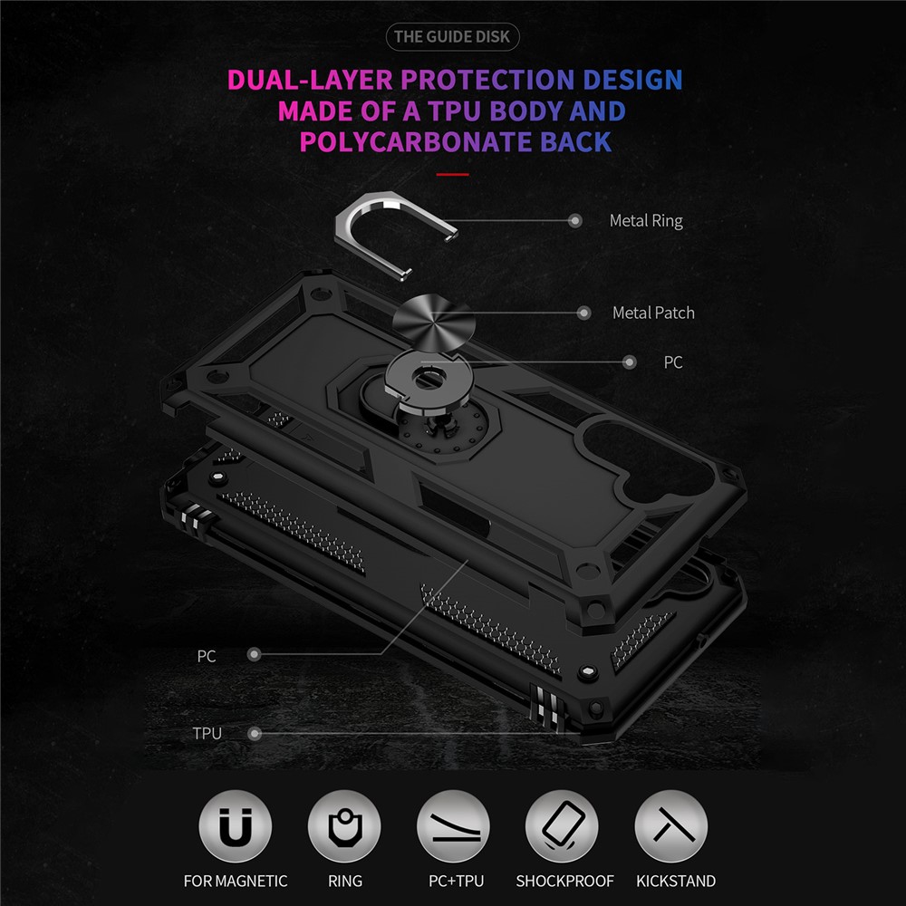 Military Grade Ring Car Mount Kickstand Dual Layer Soft Flexible TPU Hard PC Cover for Samsung Galaxy A13 5G - Black-3