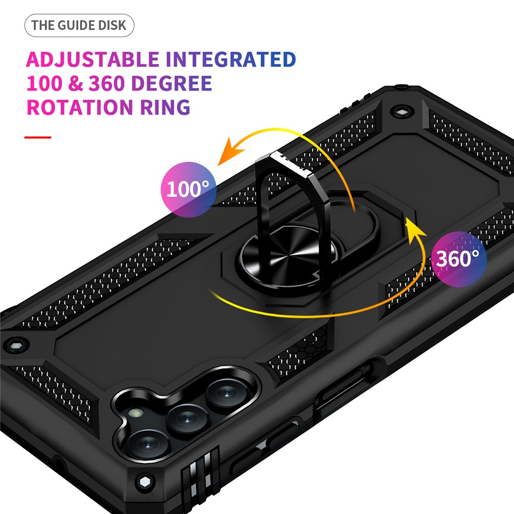 Military Grade Ring Car Mount Kickstand Dual Layer Soft Flexible TPU Hard PC Cover for Samsung Galaxy A13 5G - Black-4