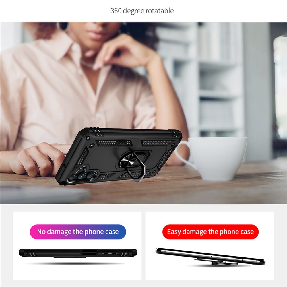 Military Grade Ring Car Mount Kickstand Dual Layer Soft Flexible TPU Hard PC Cover for Samsung Galaxy A13 5G - Black-5
