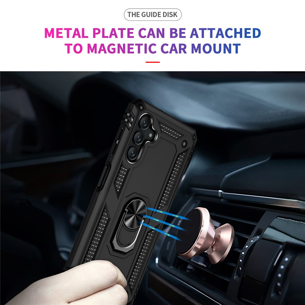 Military Grade Ring Car Mount Kickstand Dual Layer Soft Flexible TPU Hard PC Cover for Samsung Galaxy A13 5G - Black-6