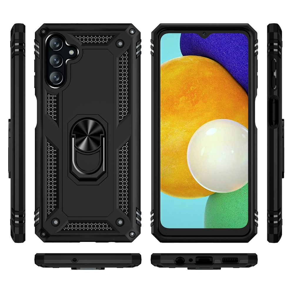 Military Grade Ring Car Mount Kickstand Dual Layer Soft Flexible TPU Hard PC Cover for Samsung Galaxy A13 5G - Black-8