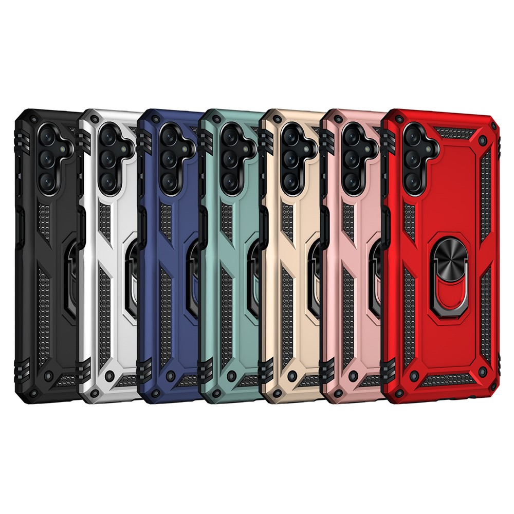 Military Grade Ring Car Mount Kickstand Dual Layer Soft Flexible TPU Hard PC Cover for Samsung Galaxy A13 5G - Black-9